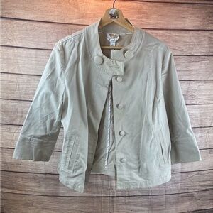 Talbots Light Sage Button-Front Short Trench Jacket